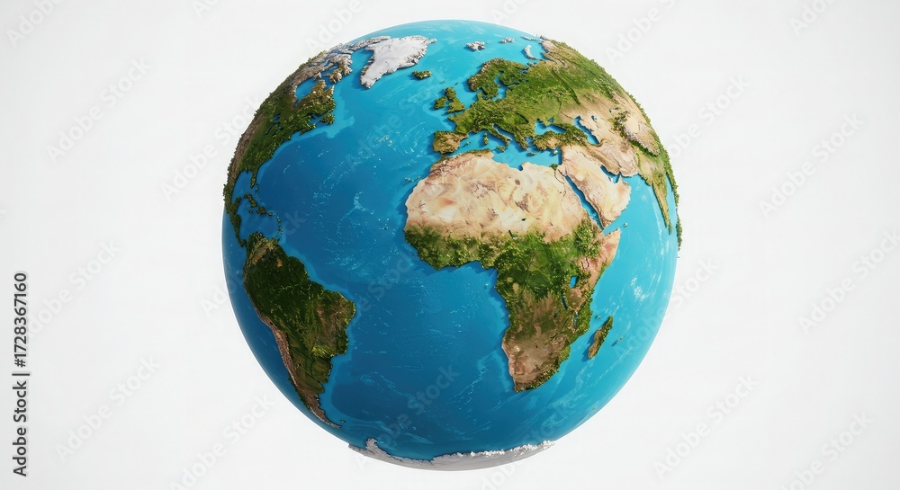 Fototapeta premium Stunning realistic 3D globe showcasing diverse continents oceans and topography with vibrant colors ideal for global concepts and environmental awareness projects
