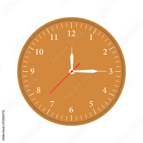 round wall quartz clock in Brown color isolated on white background