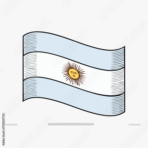Waving Argentina Flag Vector Illustration - National Symbol of Argentina in Light Blue and White with Sun Emblem