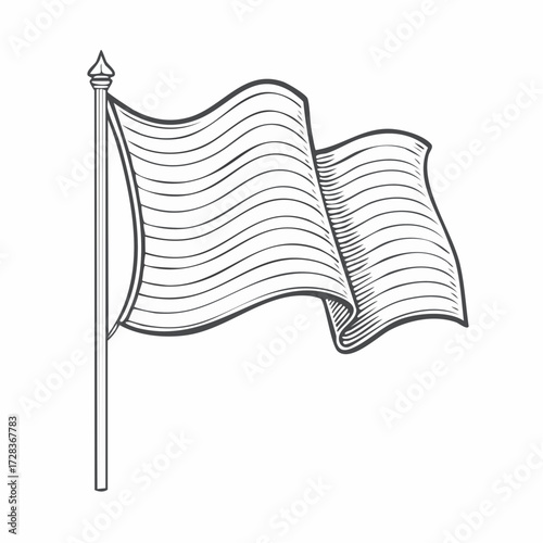 Vector illustration of a waving flag on a flagpole, representing national pride and freedom, perfect for graphic design projects