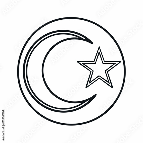 Minimalist vector illustration of an iconic crescent moon and star symbol, often featured on national flags