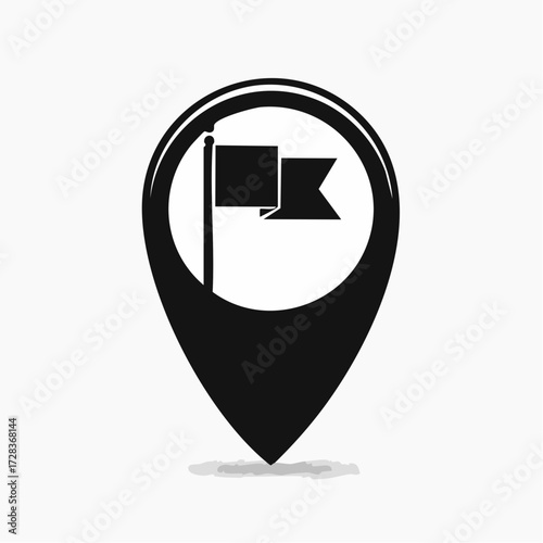 Flag location pin vector illustration, design element for maps and navigation, shows destination and direction