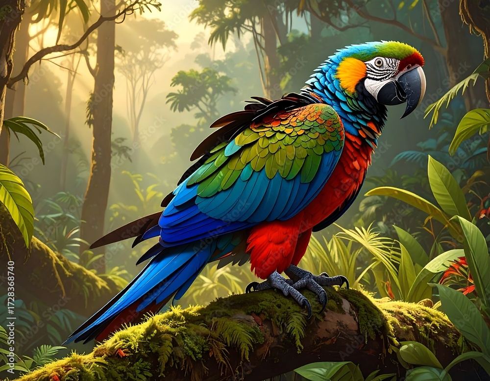 Fototapeta premium Vibrant Macaw in a Lush Tropical Forest