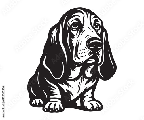 Black and White Bloodhound Dog Head Illustration | Vintage Hunting Pet Artwork