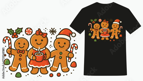 Gingerbread Christmas Family, Sweet Cookie Holiday Friends, Festive Gingerbread Trio, Holiday Cookie Celebration