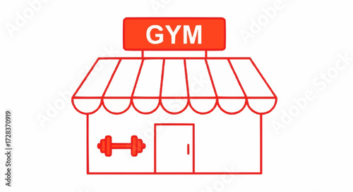 A conceptual illustration depicting a gym building with a prominent red sign and a dumbbell icon, symbolizing fitness and wellness facilities