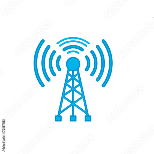Blue Antenna Tower Illustration A Digital Icon for Wireless Communication and Connectivity