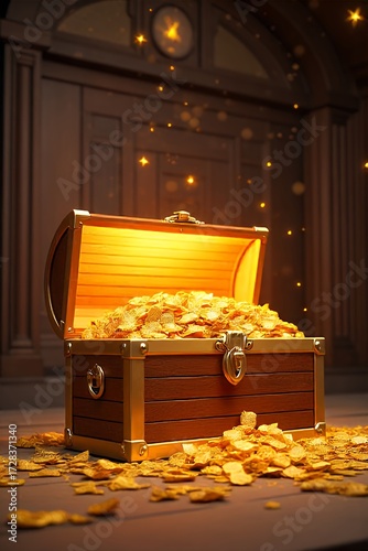 Treasure Chest Filled with Gold Coins
