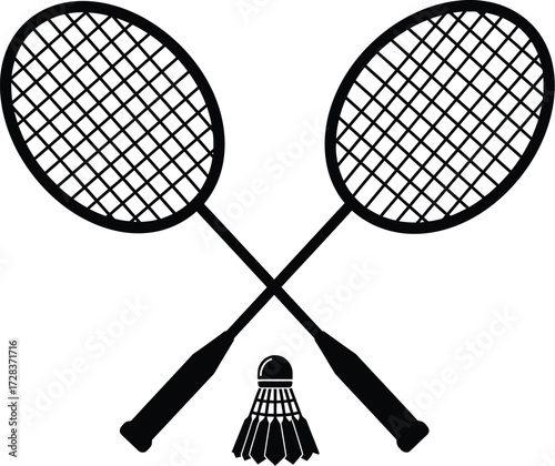 Badminton Rackets and Shuttlecock Silhouette Illustration for Sports Design

