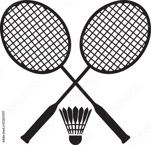 Badminton Rackets and Shuttlecock Silhouette Illustration for Sports Design

