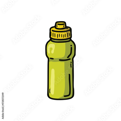 Handdrawn Detailed Plastic Green Water Bottle for Sport or Traveling