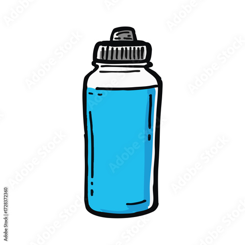 Handdrawn Colorful Water Bottle Illustration with Blue Liquid for Drink