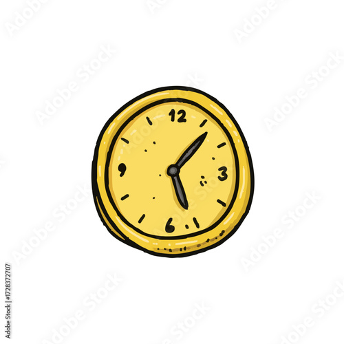 Cute Handdrawn Yellow Analog Clock Telling Time Timepiece Illustration