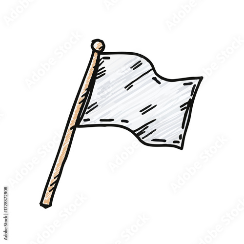 Doodle Rough Sketch Flag Symbol Waving on Pole Illustration Graphic