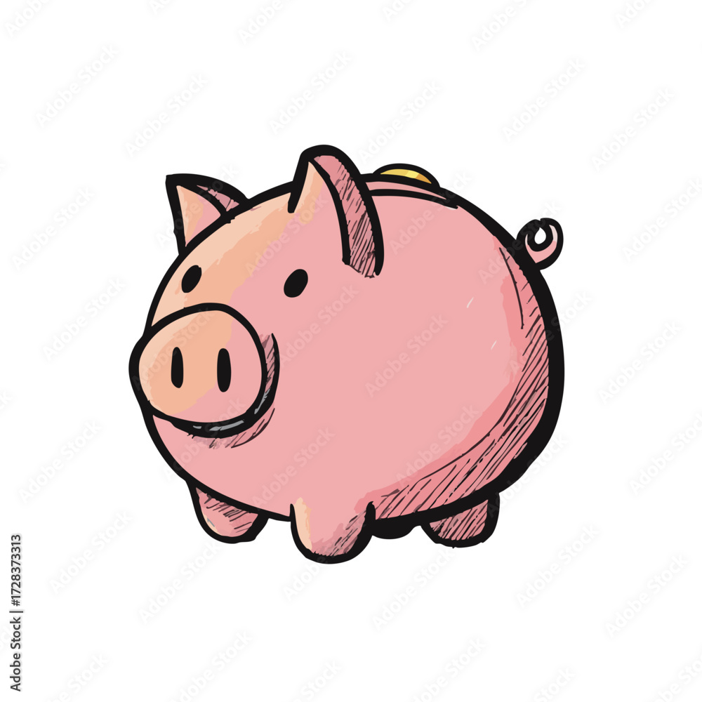 Fototapeta premium Sketchy Handdrawn Piggy Bank with Coin Savings Concept Illustration