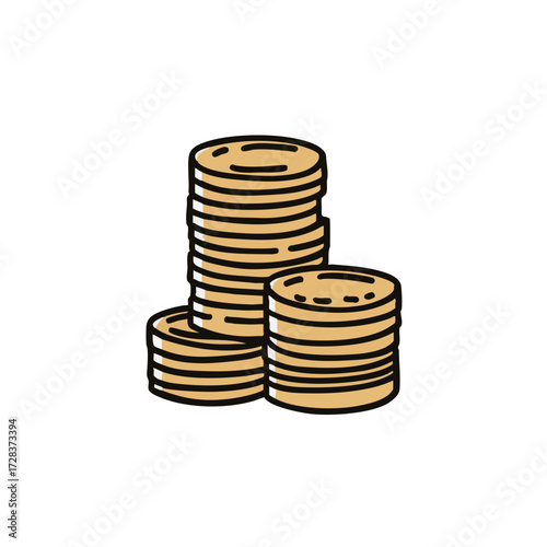 Simple Line Drawing Stack of Gold Coins Currency Money Icon