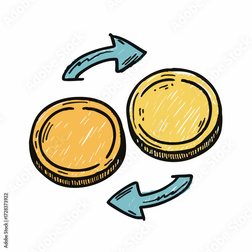 Handdrawn Scribble Style Coin Exchange Currency Financial Transaction Illustration