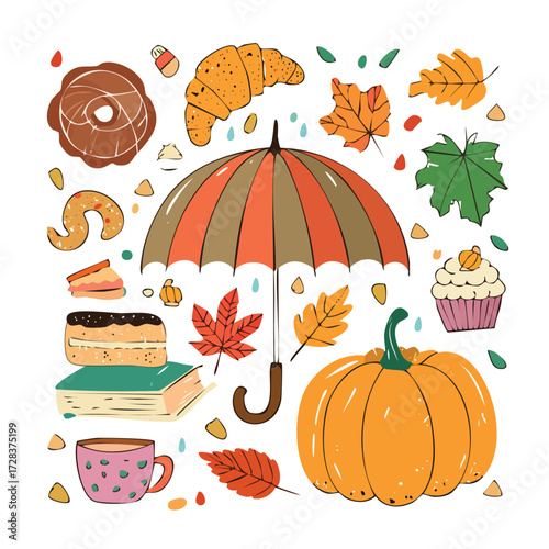 Autumn Fall Theme with Pumpkin Leaves and Cozy Accessories for Seasonal Celebrations