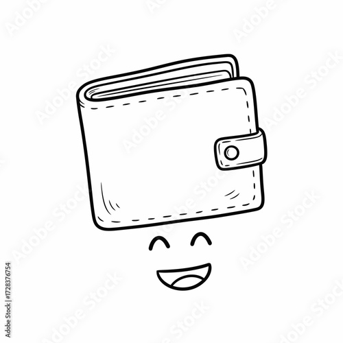A cartoon wallet with a happy face, smiling and expressing joy.