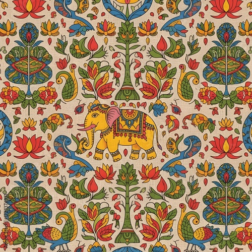 Madhubani Folk Art Seamless Pattern