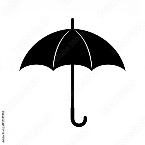 Vector Umbrella Silhouette with Clean Solid Black Design on White Background