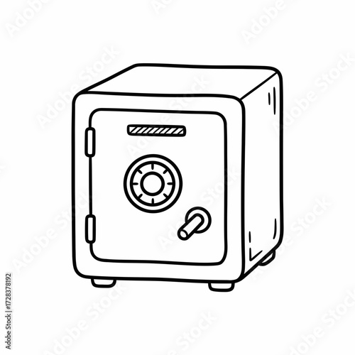 Simple black and white illustration of a closed, secure metal safe with a combination lock.