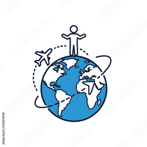 Global travel and tourism concept icon with person on Earth.