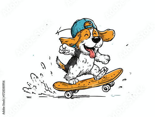 Funny Beagle Playing Skateboarding