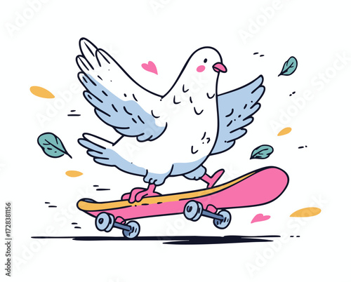 Funny Dove Playing Skateboarding