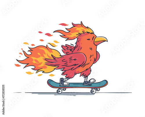 Funny Phoenix Playing Skateboarding