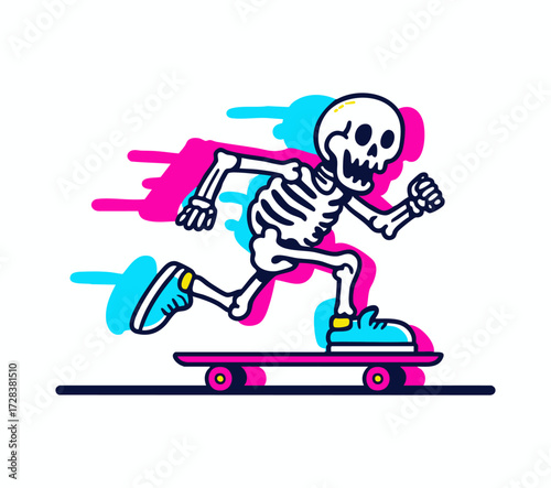 Funny Skeleton Playing Skateboarding