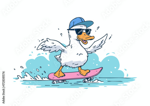Funny Swan Playing Skateboarding