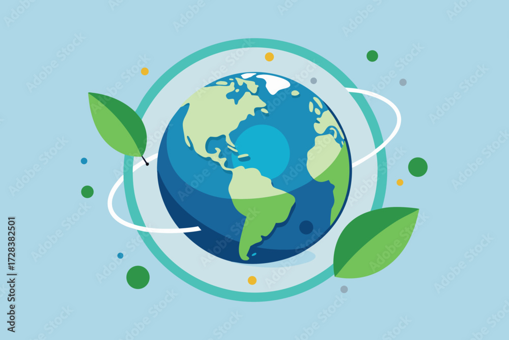Naklejka premium Planet Earth with Swirling Lines and Leaves globe world