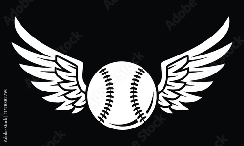Majestic baseball with wings silhouette represents power speed athleticism and team spirit 