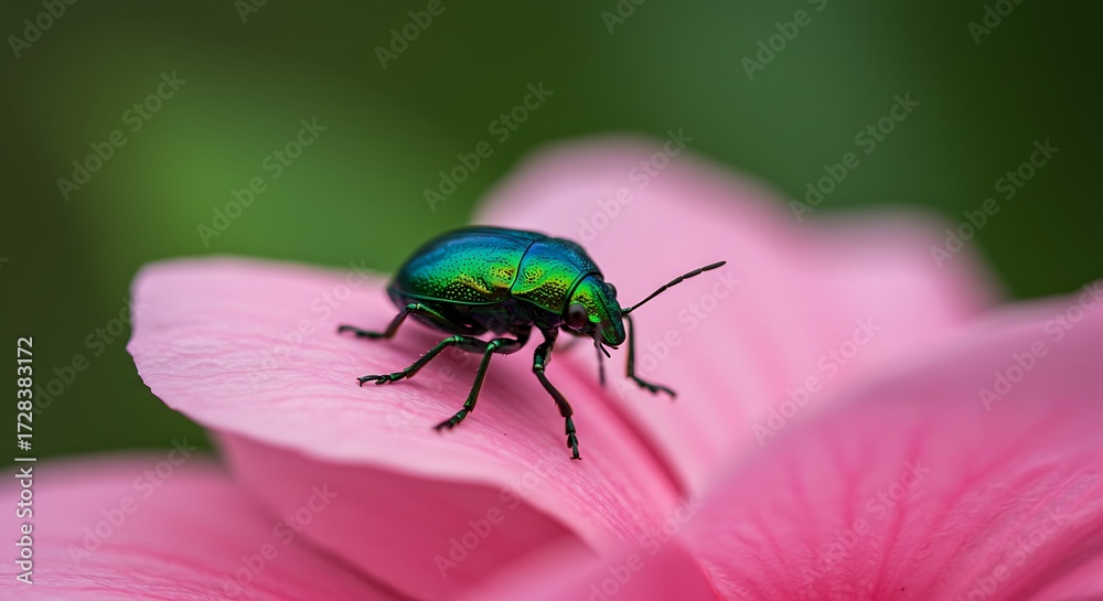 Fototapeta premium Colorful beetle on pink flower