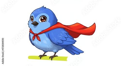Cartoon bird with red cape on white background