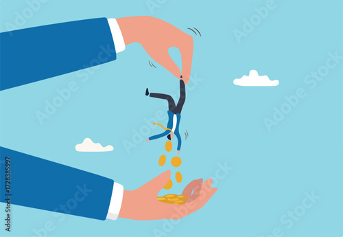 Go to Page
|123Next
Tax hike, government increase tax or steal money from people, debt or loan interest to pay off, unethical people overcharge bills, greed businessman hold small people shaking to ge