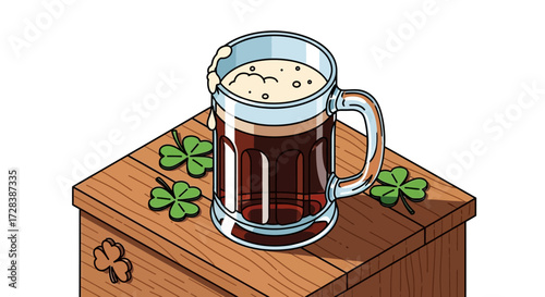 St Patricks Day Vector Illustration with Beer Mug and Clover Elements