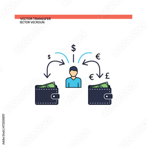International money transfer and currency exchange vector icon.