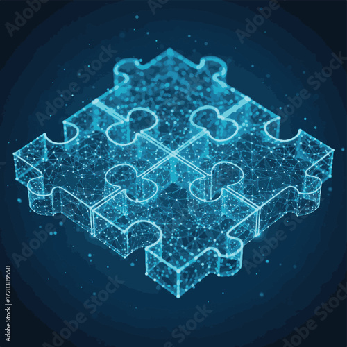Tech Connectivity Icon – Futuristic Puzzle Pieces in Network Grid Style
