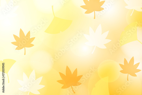 紅葉とイチョウが舞う秋の暖かい背景デザイン　黄色