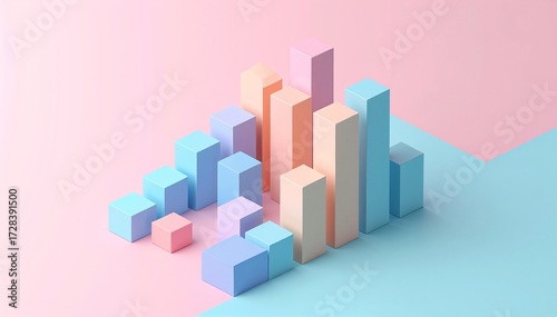 A vibrant geometric design featuring interlocking shapes in shades of pink and blue, creating a dynamic and eye-catching visual pattern.