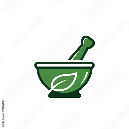 Natural Remedy Concept – Stylized Mortar and Pestle for Organic Products