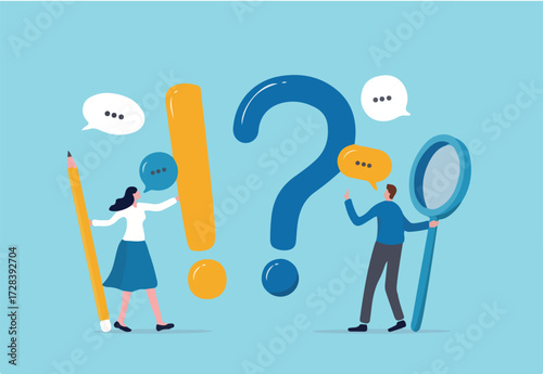 Ask questions, FAQ, problem or curiosity, doubt and confusion to be answer, challenge and uncertainty, unknown information or solution concept, contemplation businessman thinking with question marks.