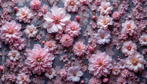 Exquisite pink blossom bouquet, a stunning floral display on neutral gray pink