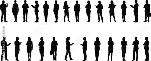 Silhouette of business people standing in different poses, professional teamwork communication concept, vector illustration office corporate group design