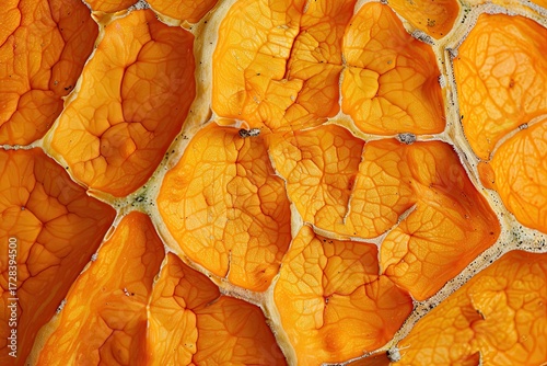 Macro shot of pumpkin skin showing vivid orange texture and natural patterns