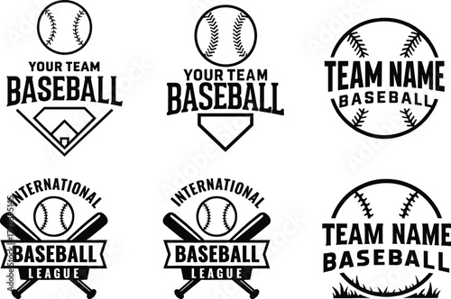 Baseball team logos silhouettes featuring bats balls and home plate design elements 