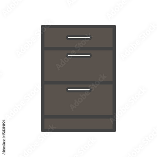 Minimalist Illustration of a Dark Brown Three-Drawer Cabinet Perfect for Home or Office Use