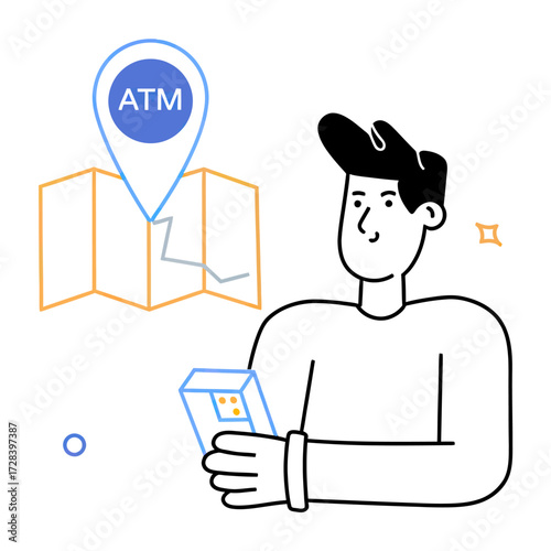 Design atm location map finder banking service cash machine financial access point navigation finance guide map verctor art illustration png